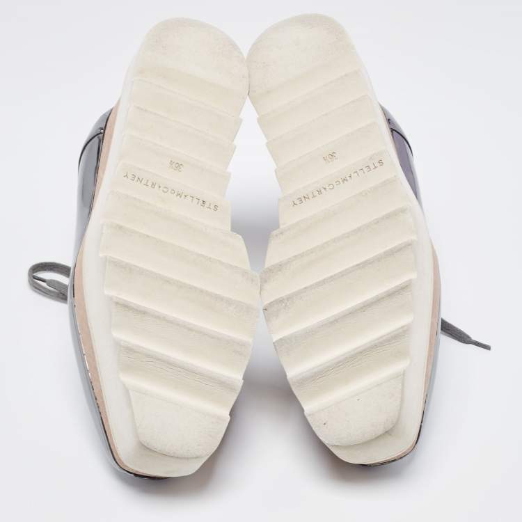 Pre Owned Stella McCartney Sliver Faux Leather Elyse Platform Derby Sneakers Size 36.5