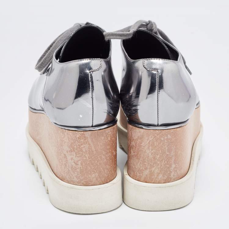 Pre Owned Stella McCartney Sliver Faux Leather Elyse Platform Derby Sneakers Size 36.5