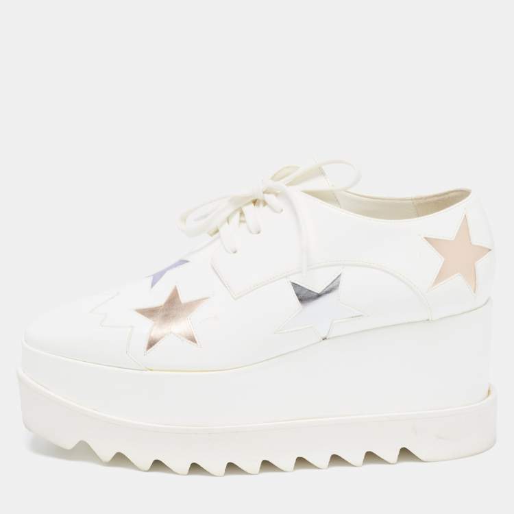 مملوكة مسبقًا Stella McCartney White Faux Leather Elyse Star Platform Derby Sneakers Size 38