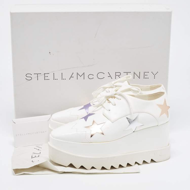 مملوكة مسبقًا Stella McCartney White Faux Leather Elyse Star Platform Derby Sneakers Size 38