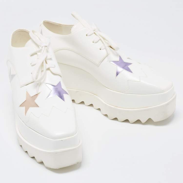 مملوكة مسبقًا Stella McCartney White Faux Leather Elyse Star Platform Derby Sneakers Size 38