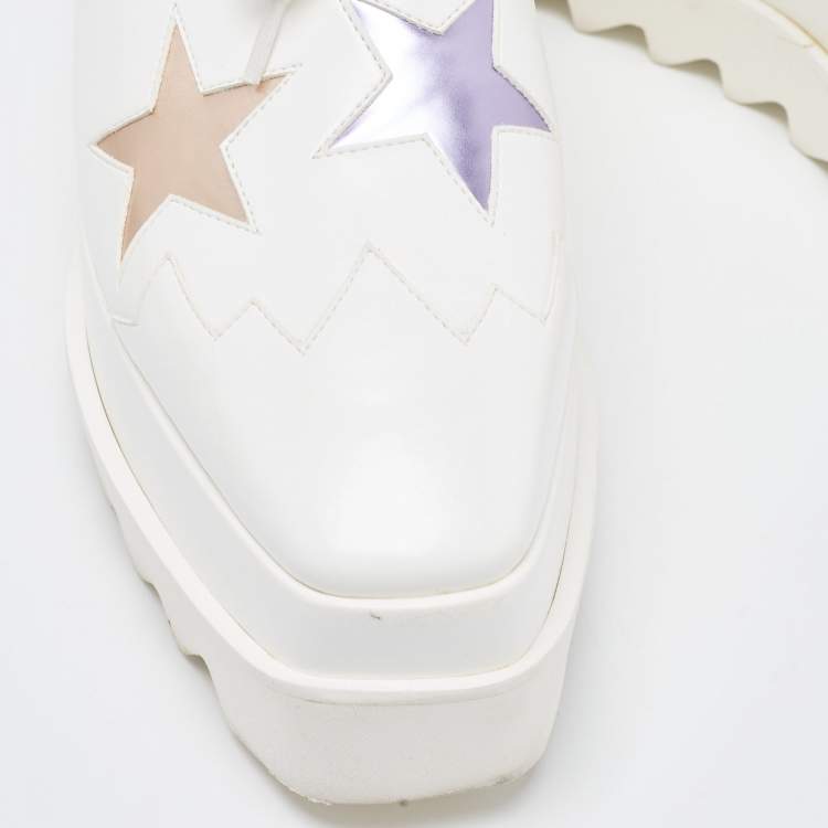 مملوكة مسبقًا Stella McCartney White Faux Leather Elyse Star Platform Derby Sneakers Size 38