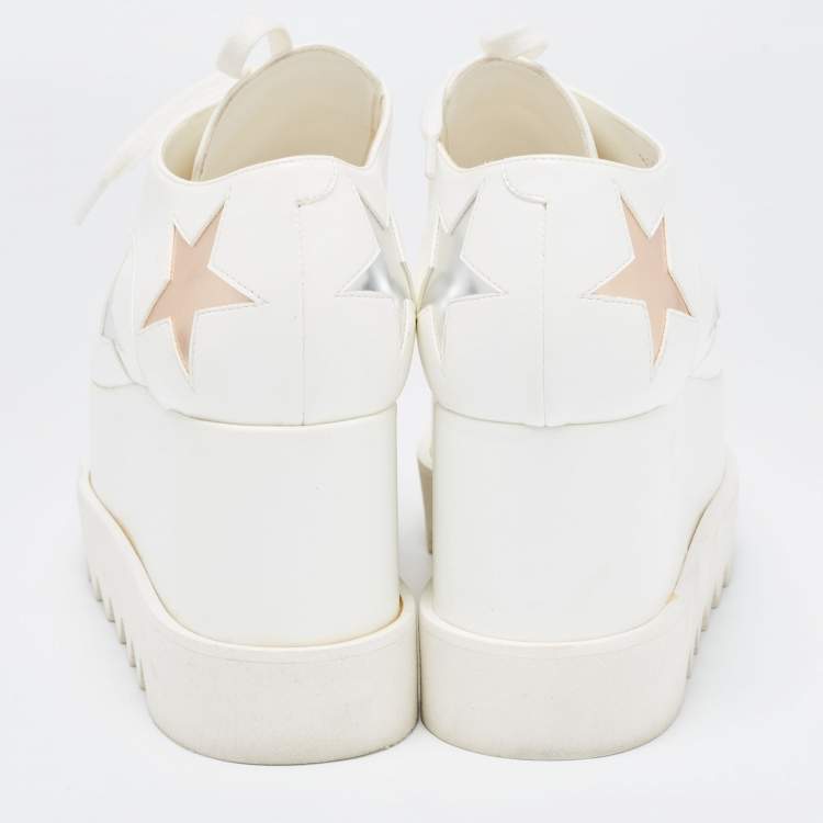 مملوكة مسبقًا Stella McCartney White Faux Leather Elyse Star Platform Derby Sneakers Size 38