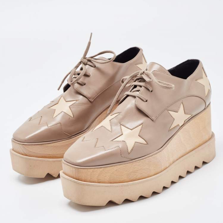 Stella McCartney Black Faux Leather and Wood Elyse Star Platform Derby  Sneakers Size 39.5 Stella McCartney