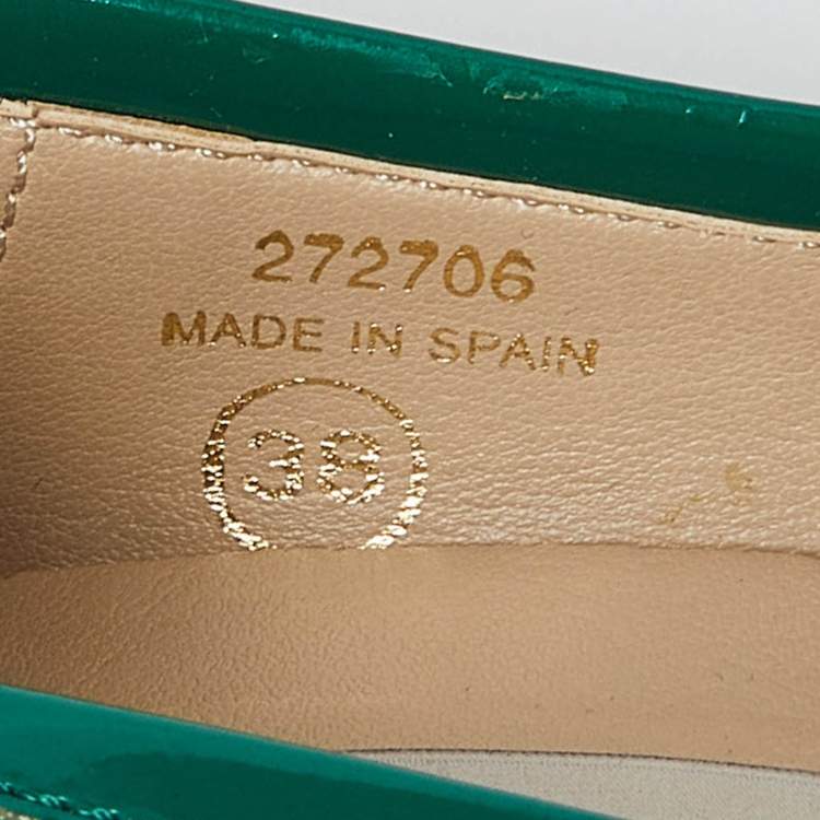 Pre Owned Stella McCartney Green Faux Patent Leather Wedge Loafer Pumps Size 38