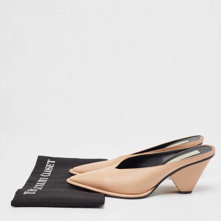 Pre Owned Stella McCartney Beige Faux Leather Pointed Toe Mules Size 37