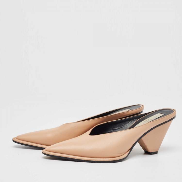 Pre Owned Stella McCartney Beige Faux Leather Pointed Toe Mules Size 37