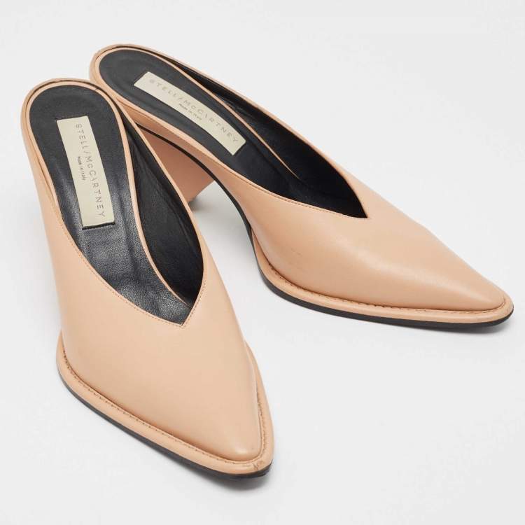 Pre Owned Stella McCartney Beige Faux Leather Pointed Toe Mules Size 37
