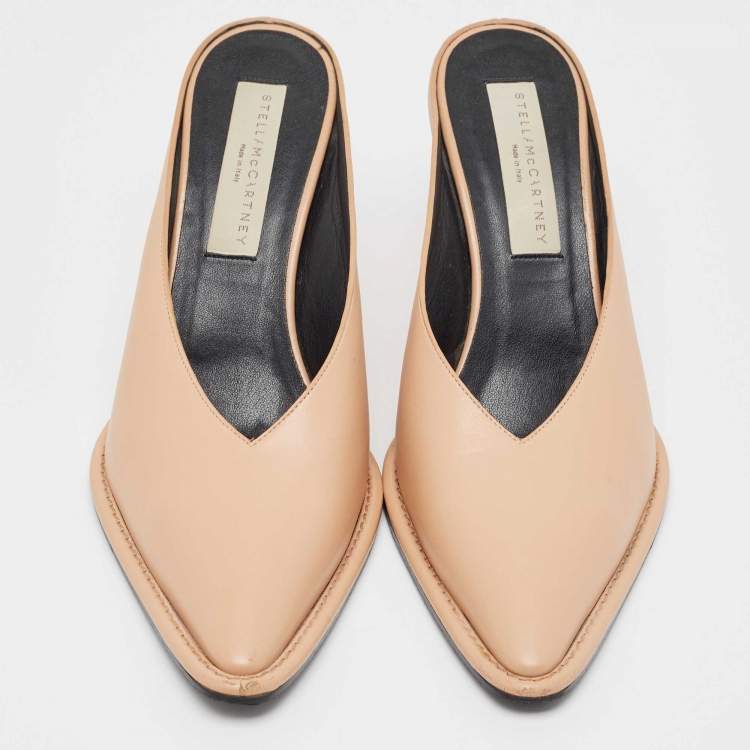 Pre Owned Stella McCartney Beige Faux Leather Pointed Toe Mules Size 37