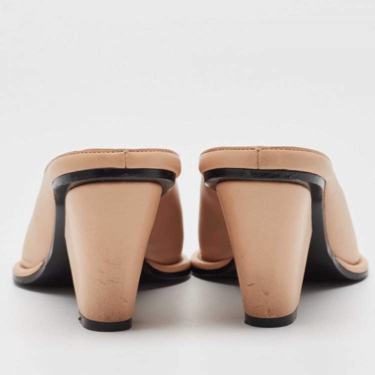 Pre Owned Stella McCartney Beige Faux Leather Pointed Toe Mules Size 37