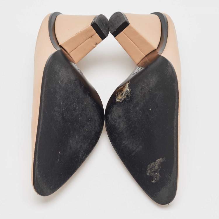 Pre Owned Stella McCartney Beige Faux Leather Pointed Toe Mules Size 37