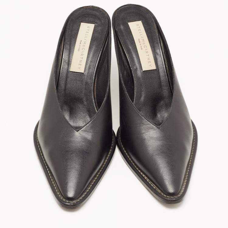 Pre Owned Stella McCartney Black Faux Leather Pointed Toe Mules Size 37.5