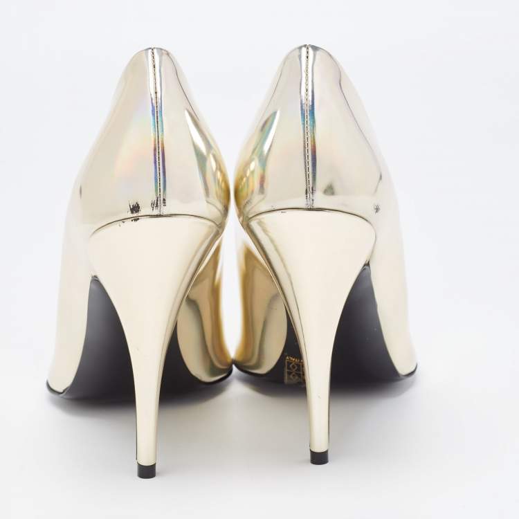 Pre Owned Stella McCartney Iridescent Faux Patent Leather V Neck Pointed Toe Pumps Size 40.5