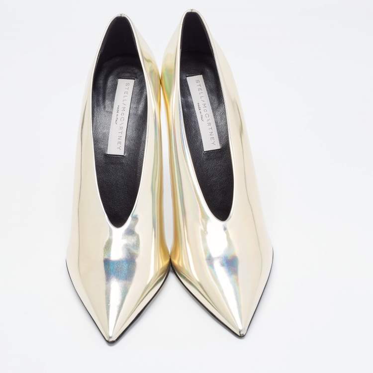 Pre Owned Stella McCartney Iridescent Faux Patent Leather V Neck Pointed Toe Pumps Size 40.5