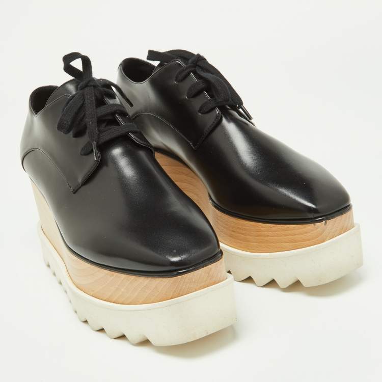 Pre Owned Stella McCartney Black Faux Leather Elyse Platform Derby Sneakers Size 37