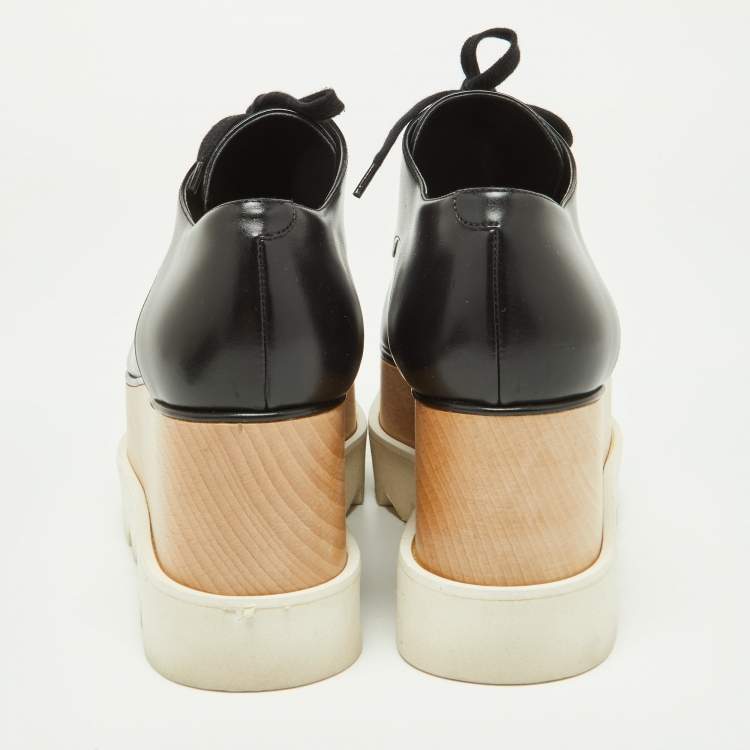 Pre Owned Stella McCartney Black Faux Leather Elyse Platform Derby Sneakers Size 37