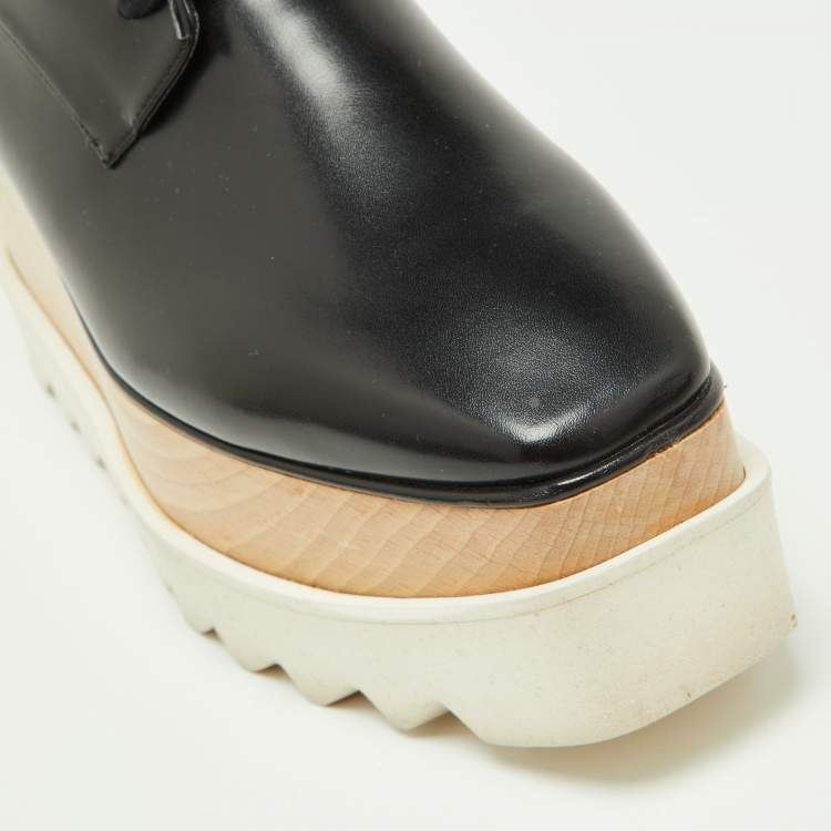 Pre Owned Stella McCartney Black Faux Leather Elyse Platform Derby Sneakers Size 37