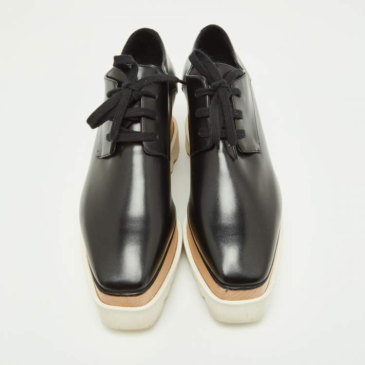 Pre Owned Stella McCartney Black Faux Leather Elyse Platform Derby Sneakers Size 37