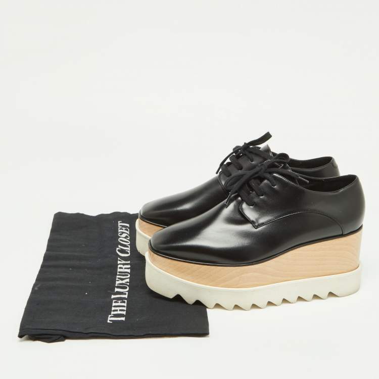 Pre Owned Stella McCartney Black Faux Leather Elyse Platform Derby Sneakers Size 37