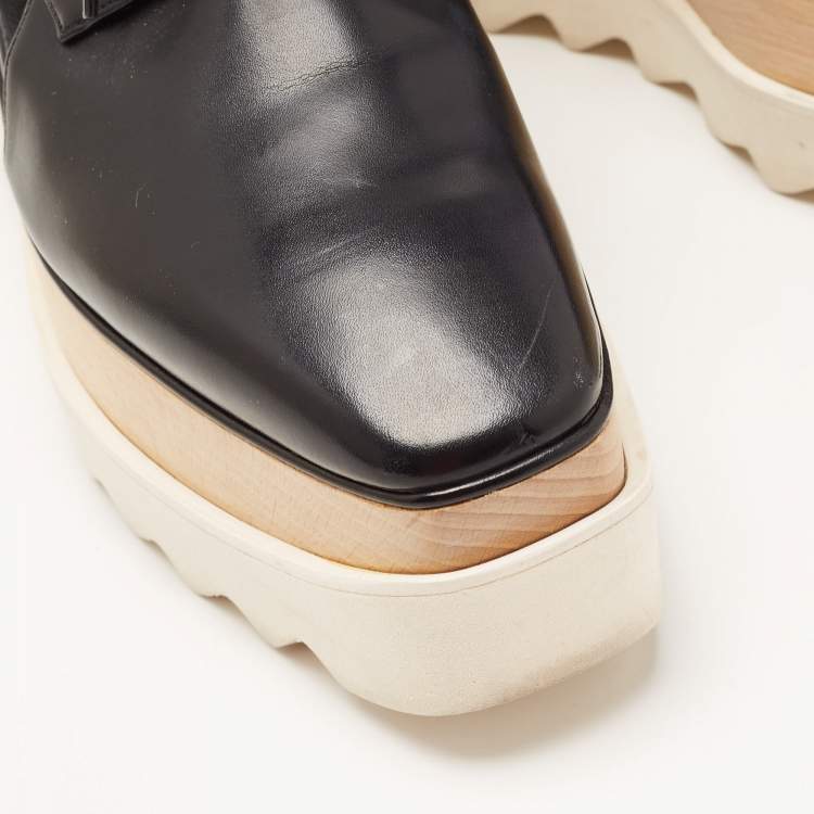 Pre Owned Stella McCartney Black Faux Leather Elyse Cutout Sneakers Size 36.5