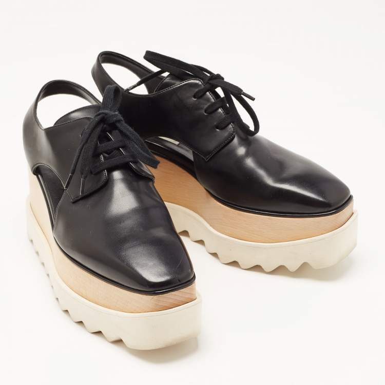 Pre Owned Stella McCartney Black Faux Leather Elyse Cutout Sneakers Size 36.5