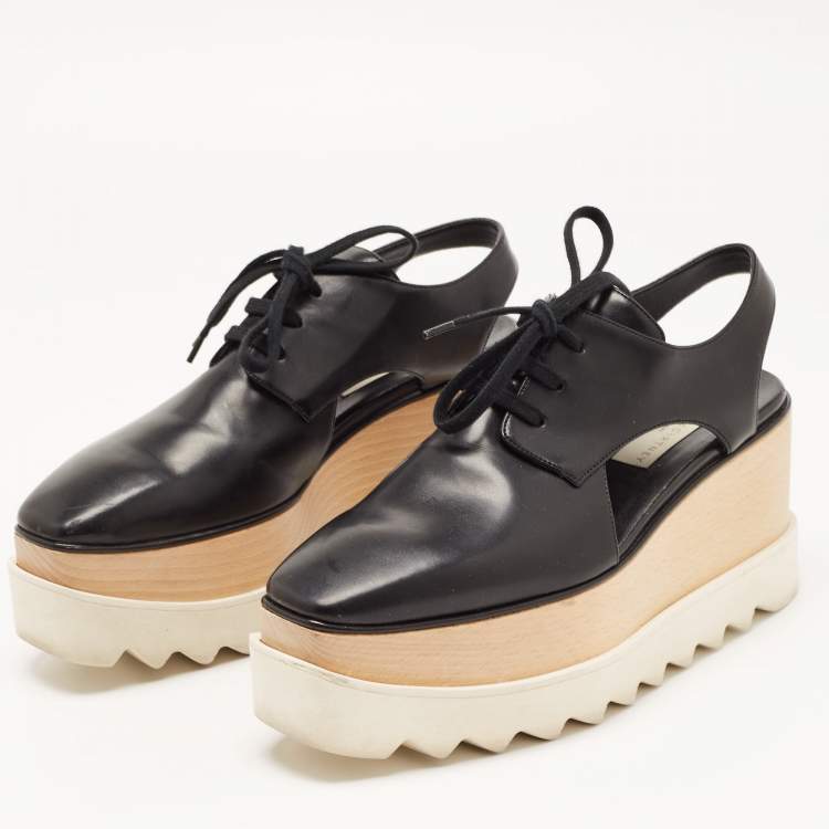 Stella McCartney Black Faux Leather Elyse Cutout Sneakers Size