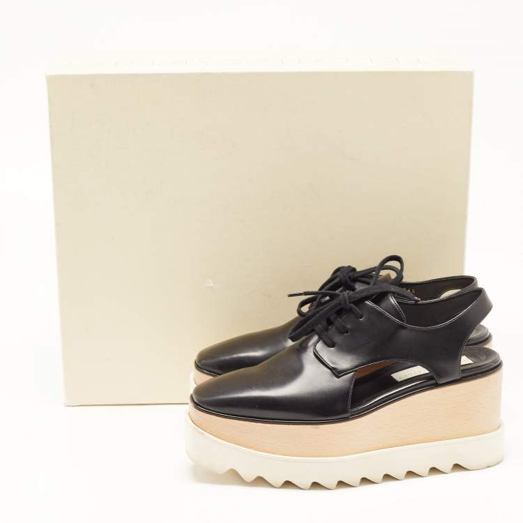 Pre Owned Stella McCartney Black Faux Leather Elyse Cutout Sneakers Size 36.5