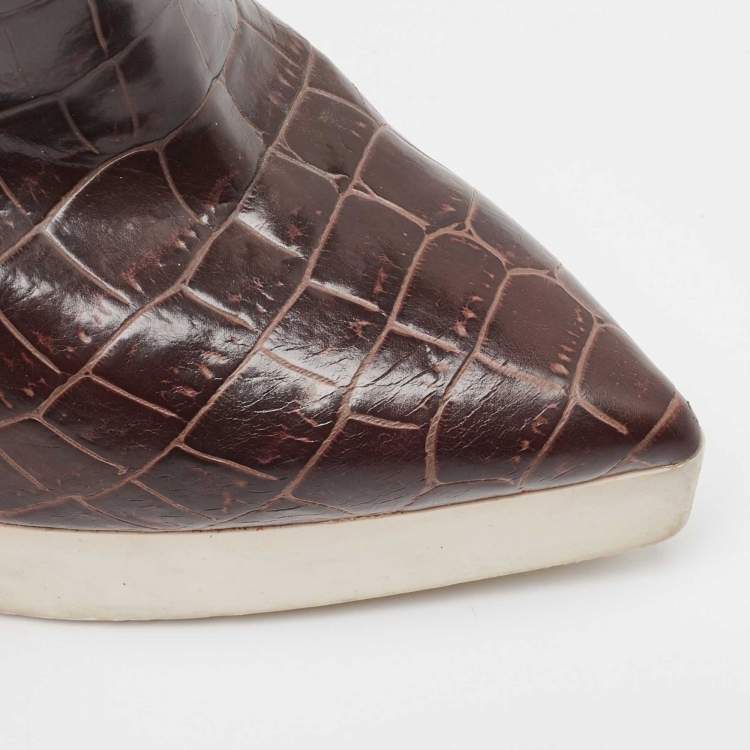 Pre Owned Stella McCartney Brown Croc Embossed Ankle Boots Size 37