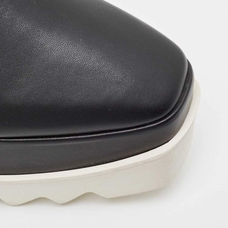 Pre Owned Stella McCartney Black Faux Leather Elyse Logo Embroidered Platform Sneakers Size 38