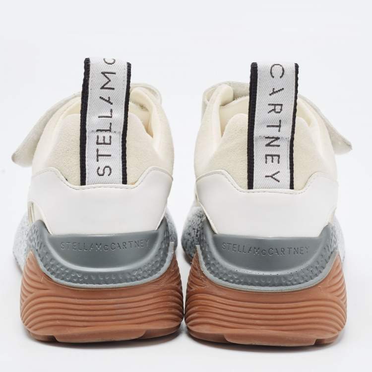 Pre Owned Stella McCartney White Faux Leather and Faux Suede Eclypse Velcro Strap Sneakers Size 36