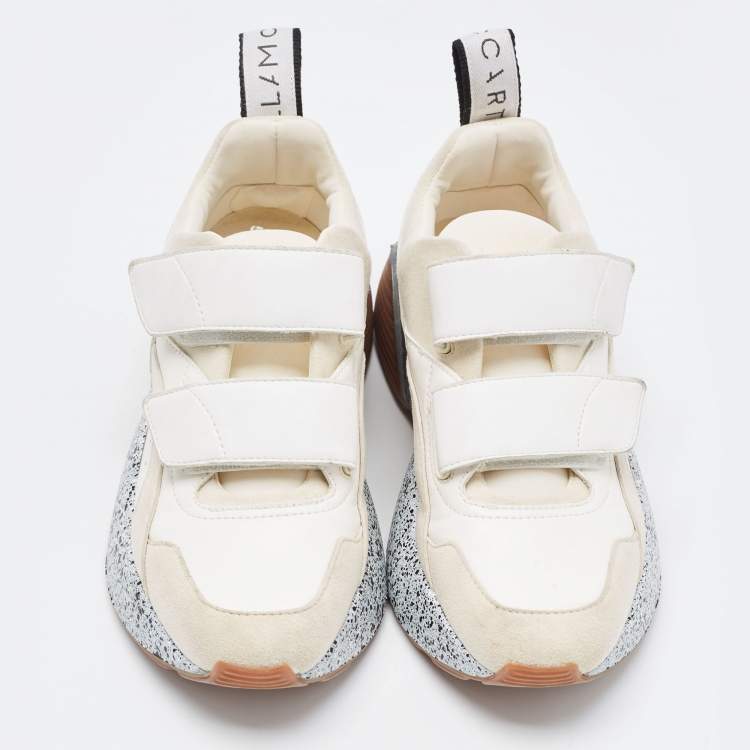 Pre Owned Stella McCartney White Faux Leather and Faux Suede Eclypse Velcro Strap Sneakers Size 36