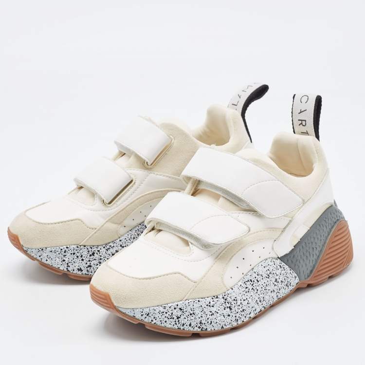 Pre Owned Stella McCartney White Faux Leather and Faux Suede Eclypse Velcro Strap Sneakers Size 36