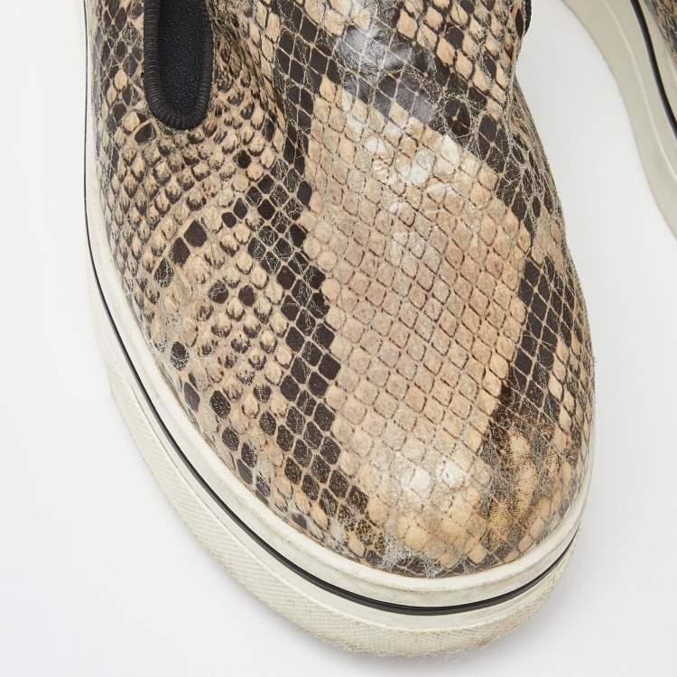 Pre Owned Stella McCartney Brown/Beige Faux Snakeskin Embossed Leather Binx Platform Sneakers Size 35