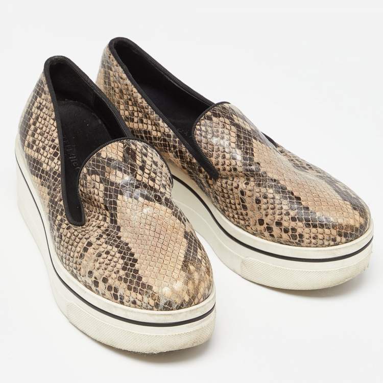 Pre Owned Stella McCartney Brown/Beige Faux Snakeskin Embossed Leather Binx Platform Sneakers Size 35