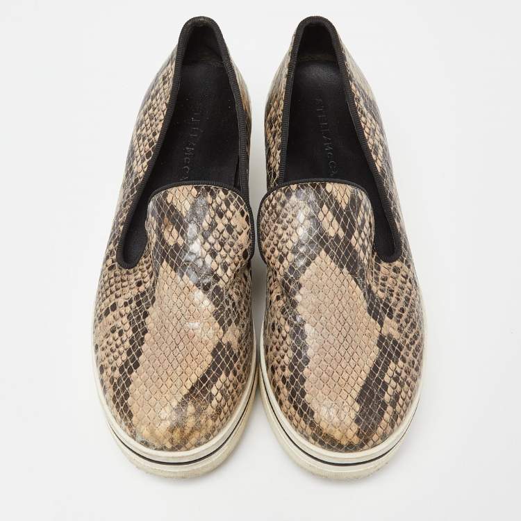 Pre Owned Stella McCartney Brown/Beige Faux Snakeskin Embossed Leather Binx Platform Sneakers Size 35