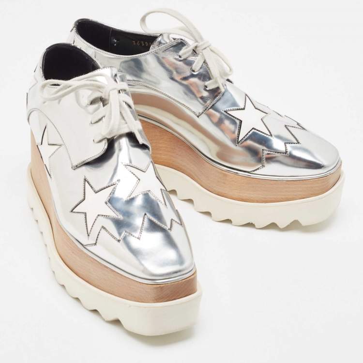 Pre Owned Stella McCartney Silver Faux Leather Elyse Star Derby Size 38