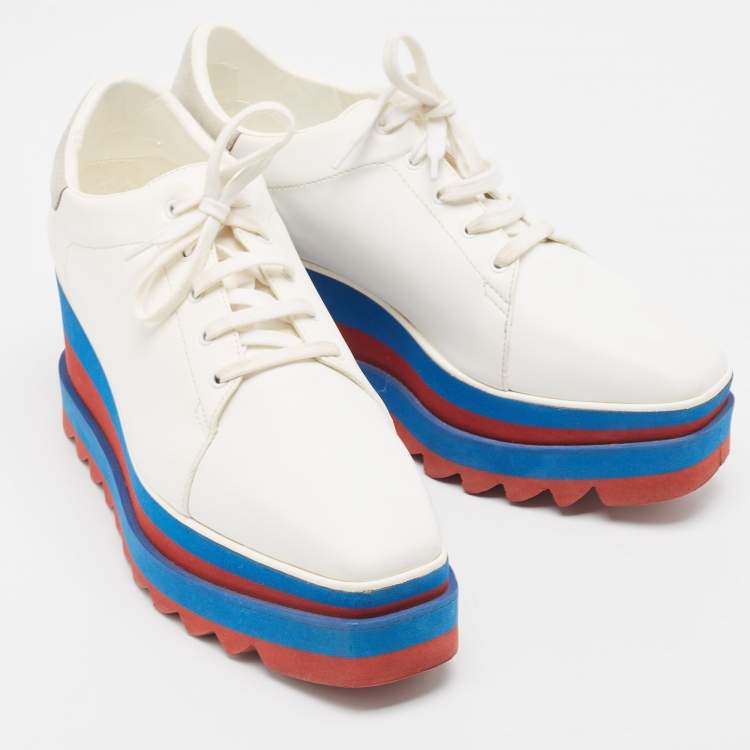 Pre Owned Stella McCartney White Faux Leather  and Suede Elyse Platform Sneakers Size 38