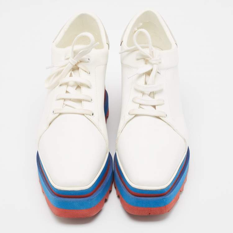 Pre Owned Stella McCartney White Faux Leather  and Suede Elyse Platform Sneakers Size 38