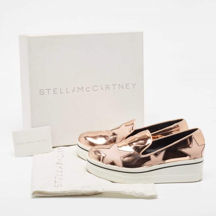 Pre Owned Stella McCartney Rose Gold Faux Leather Binx Star Sneakers Size 39