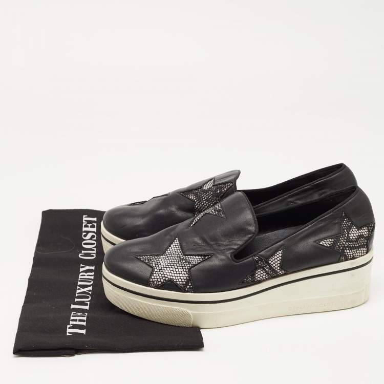 Pre Owned Stella McCartney Black Faux Leather Binx Star Sneakers Size 40