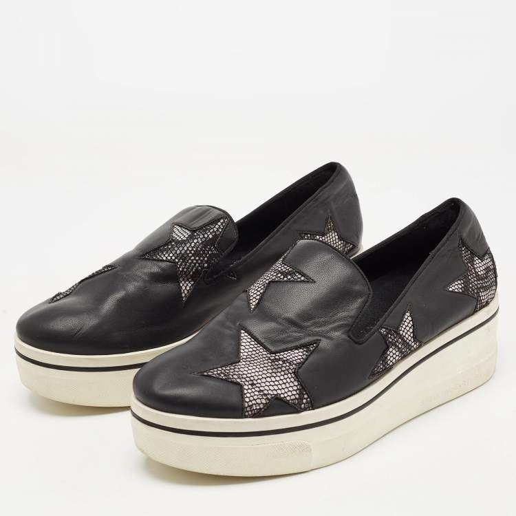 Pre Owned Stella McCartney Black Faux Leather Binx Star Sneakers Size 40