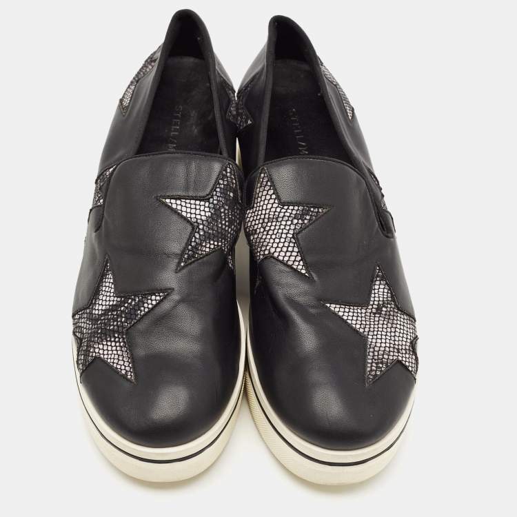 Pre Owned Stella McCartney Black Faux Leather Binx Star Sneakers Size 40