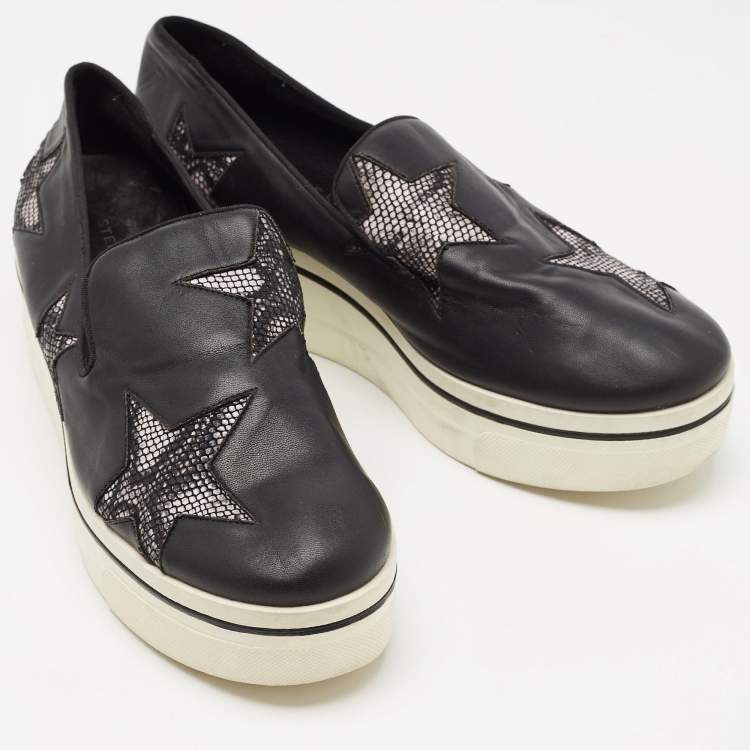 Pre Owned Stella McCartney Black Faux Leather Binx Star Sneakers Size 40