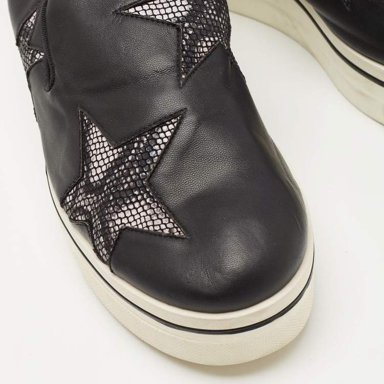 Pre Owned Stella McCartney Black Faux Leather Binx Star Sneakers Size 40