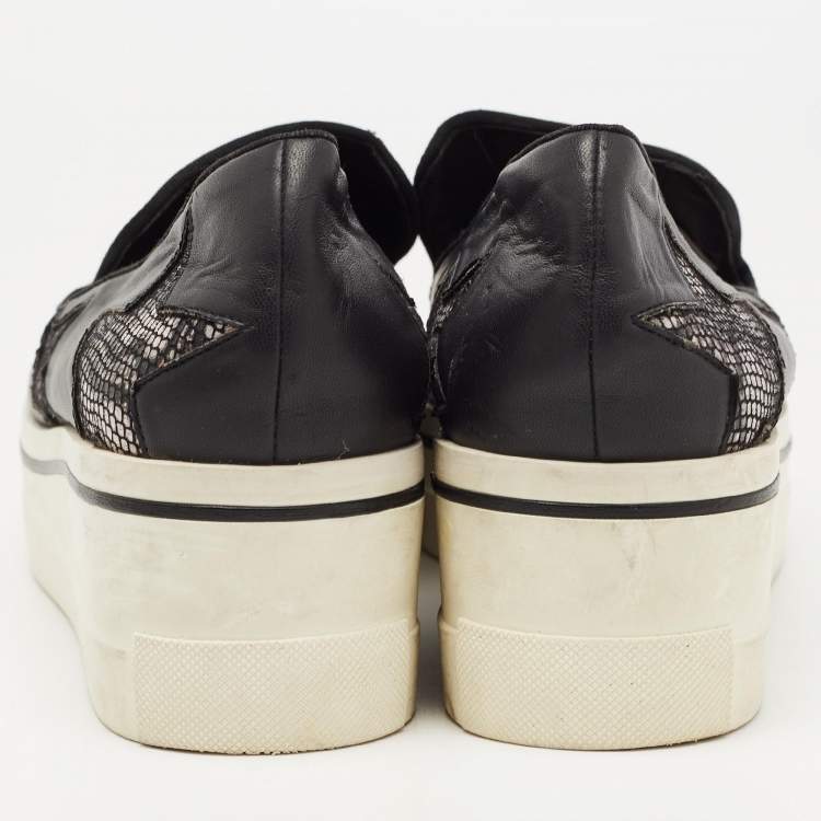 Pre Owned Stella McCartney Black Faux Leather Binx Star Sneakers Size 40