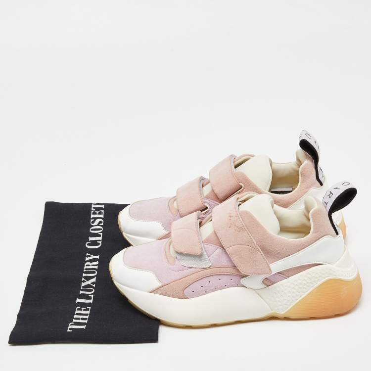 Pre Owned Stella McCartney Pink/White Faux Leather and Faux Suede Eclypse Lace Up Sneakers Size 37