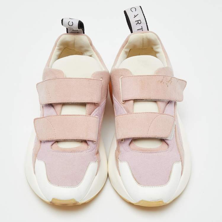 Pre Owned Stella McCartney Pink/White Faux Leather and Faux Suede Eclypse Lace Up Sneakers Size 37