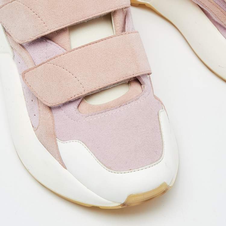 Pre Owned Stella McCartney Pink/White Faux Leather and Faux Suede Eclypse Lace Up Sneakers Size 37