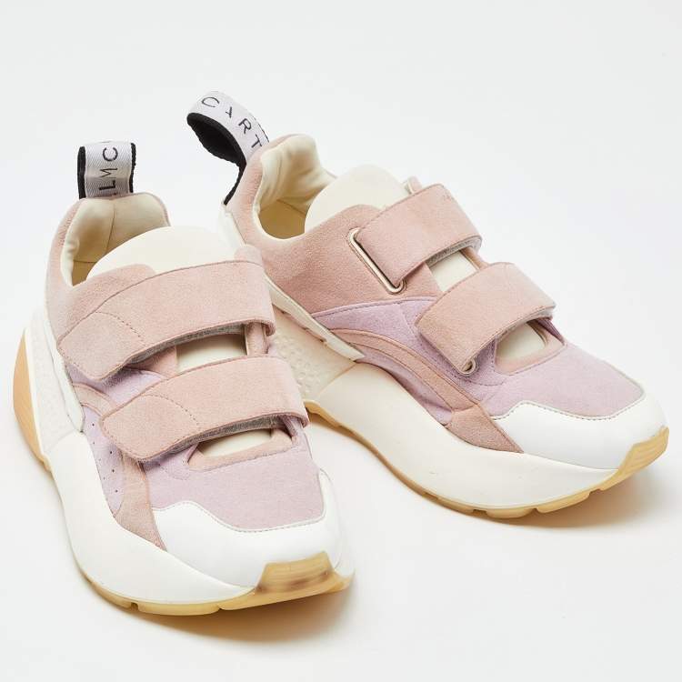 Pre Owned Stella McCartney Pink/White Faux Leather and Faux Suede Eclypse Lace Up Sneakers Size 37
