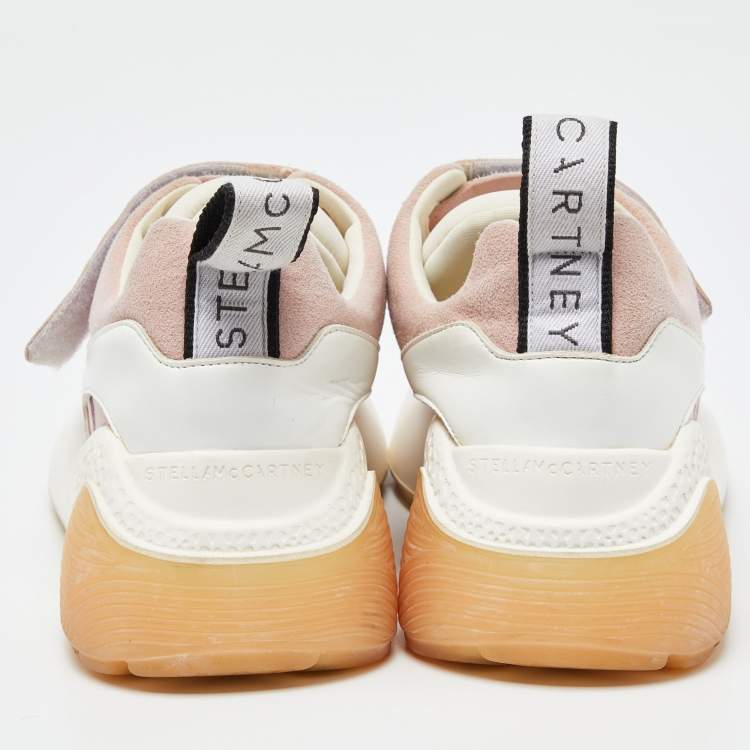 Pre Owned Stella McCartney Pink/White Faux Leather and Faux Suede Eclypse Lace Up Sneakers Size 37